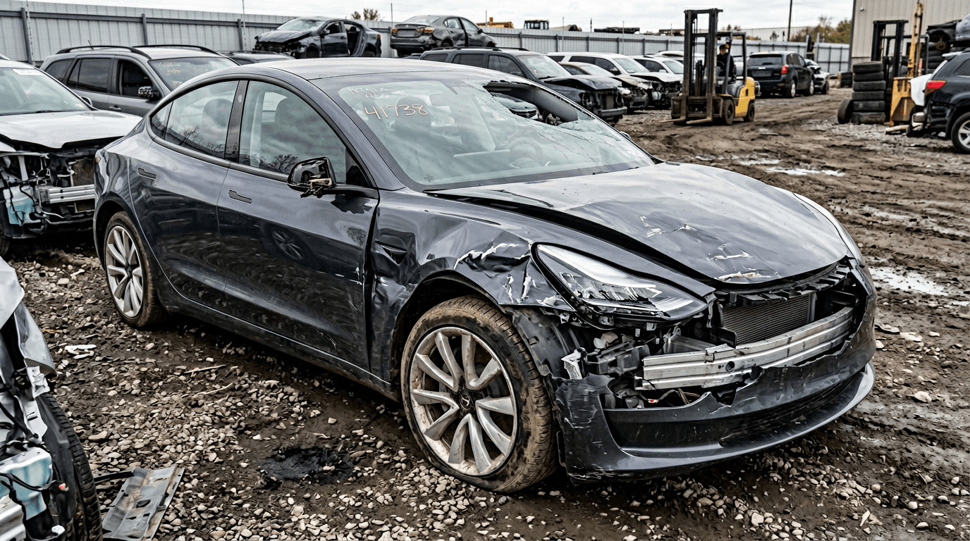 Tesla Model 3 — повреждение передней левой части до ремонта